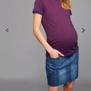 led Luxe Essentials Denim Maternity Skirt Stretch Side Panel Raw Hem Size Large